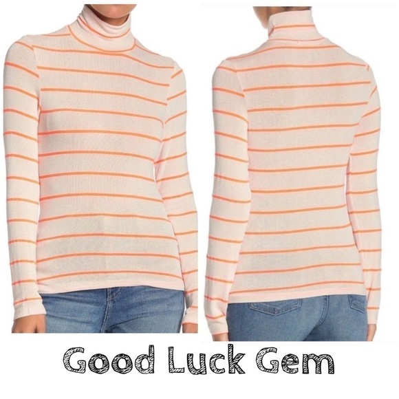 Good Luck Gem orange neon striped turtleneck - Picture 1 of 11